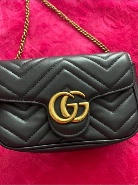 Gucci Handbags - Gucci Black Matelassé Mini Shoulder Bag with Gold GG